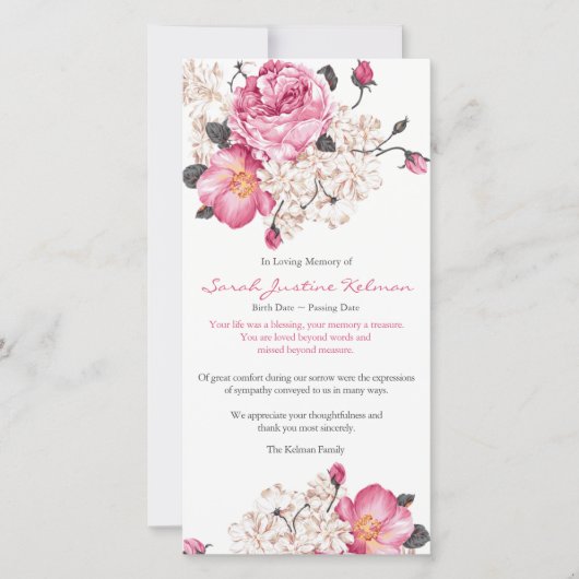 Begrafenis bedankkaarten | Zoet  Roos Bedankkaart (Voorkant)