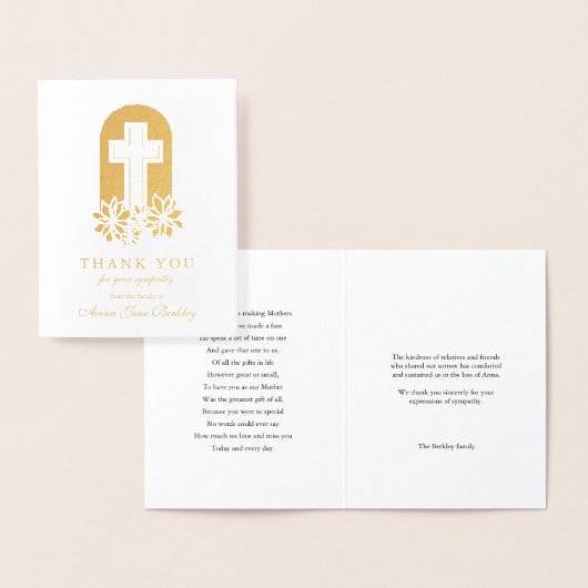 Begrafenis Bedankt Kaarten Bloemenkruis Gouden Fol (Display)