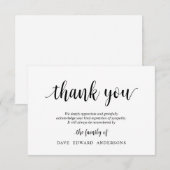 Begrafenis Bedankt Opmerking Kaart Rouw, Zwart (Voorkant / Achterkant)