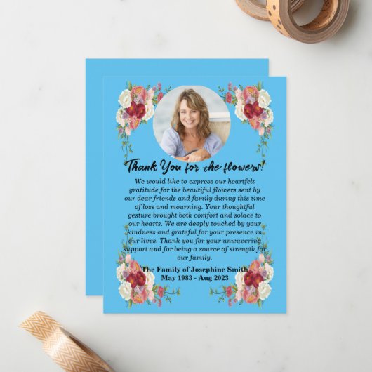 Begrafenis Bedankt voor bloemen na de dood Notitiekaartje (Voorkant / Achterkant in situ)