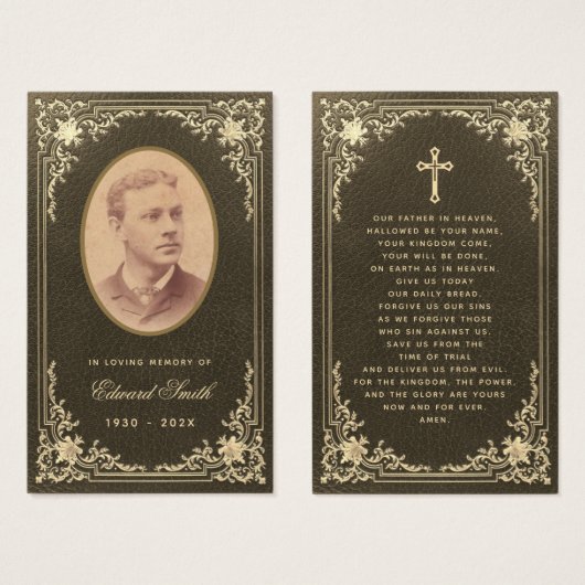  begrafenis Black Gold Memorial Prayer Card Visitekaartje (Voorkant /achterkant)