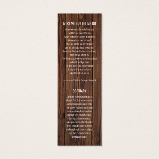 Begrafenis Bladwijzer Sjabloon Mini Visitekaartjes (Achterkant)