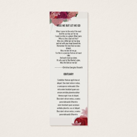 Begrafenis Bladwijzer Sjabloon Mini Visitekaartjes (Achterkant)