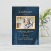 Begrafenis Blauw & Gouden Kalligrafie | Memorial-p Kaart (Staand voorkant)