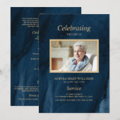 Begrafenis Blauw & Gouden Kalligrafie | Memorial-p Kaart (Voorkant / Achterkant)