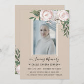 Begrafenis Bloemen Beige Foto Memorial Programma (Voorkant / Achterkant)