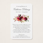 Begrafenis Bloemen Bordo Foto Gebed Sympathie Kaar Visitekaartje (Achterkant)