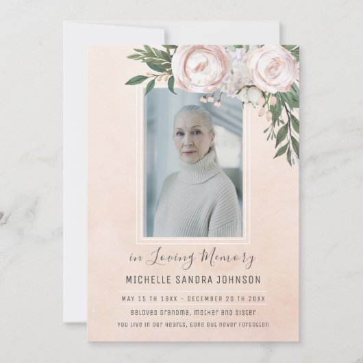 Begrafenis Bloemen Roze Foto Memorial Programma (Voorkant)