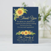 Begrafenis Bloemen Waterverf Zonnebloem Blauw Bedankkaart (Staand voorkant)