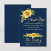 Begrafenis Bloemen Waterverf Zonnebloem Blauw Bedankkaart (Voorkant / Achterkant)