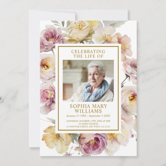 Begrafenis Blush Pink & Yellow Flora Memorial Prog Kaart (Voorkant)