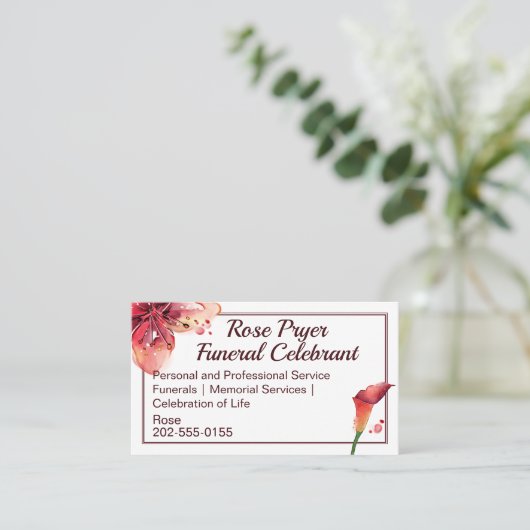 Begrafenis Celebrant Lelie Bloem Visitekaartje (Staand voorkant)