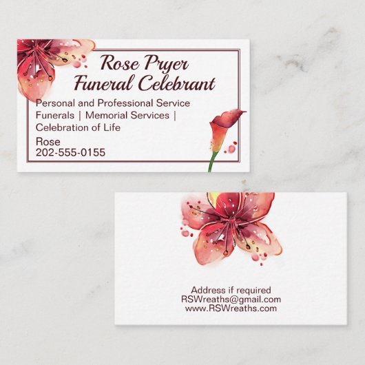 Begrafenis Celebrant Lelie Bloem Visitekaartje (Voorkant / Achterkant)