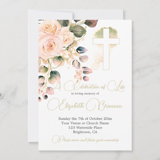 Begrafenis Christelijk bloemig Elegant Roos Kaart (Voorkant)