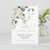 Begrafenis Christelijk Elegant Roos Bloemen Kaart (Staand voorkant)