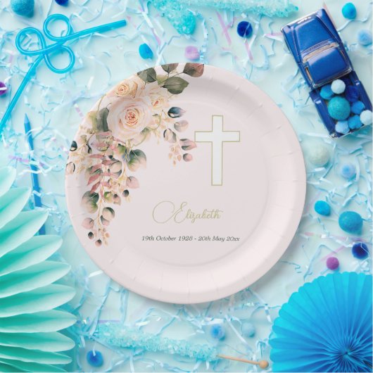 Begrafenis Christelijke foto Elegant Roos Papieren Bordje (Feest)