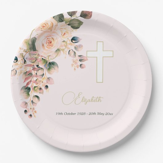 Begrafenis Christelijke foto Elegant Roos Papieren Bordje (Voorkant)