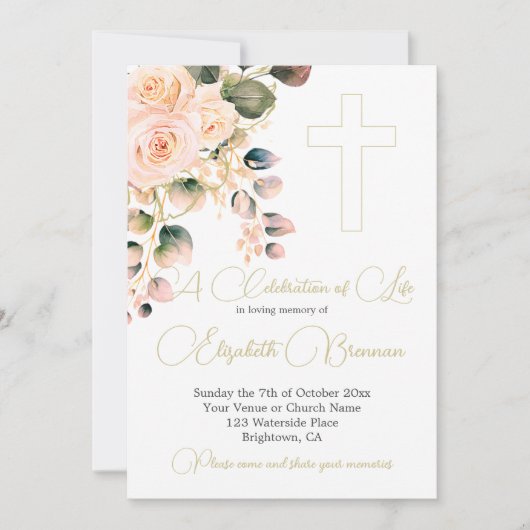 Begrafenis Christelijke foto Elegante roze rozenbl Kaart (Voorkant)