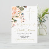 Begrafenis Christelijke foto Elegante roze rozenbl Kaart (Staand voorkant)