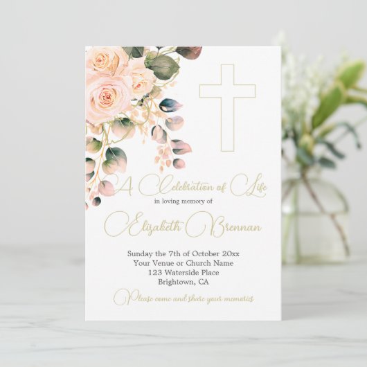 Begrafenis Christelijke foto Elegante roze rozenbl Kaart (Staand voorkant)