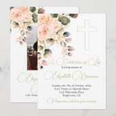 Begrafenis Christelijke foto Elegante roze rozenbl Kaart (Voorkant / Achterkant)