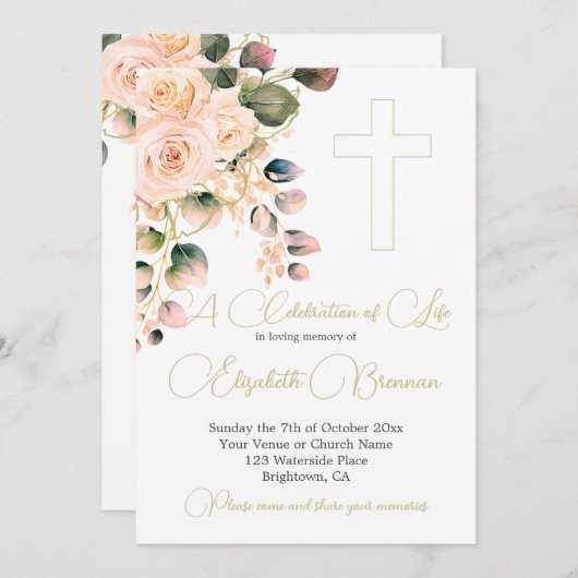 Begrafenis Christelijke foto Elegante roze rozenbl Kaart (Voorkant / Achterkant)