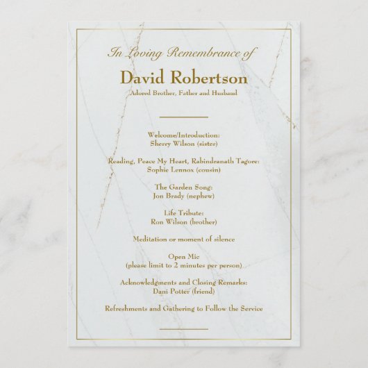 Begrafenis Custom Marble Memorial Fototafel Programmakaart (Achterkant)