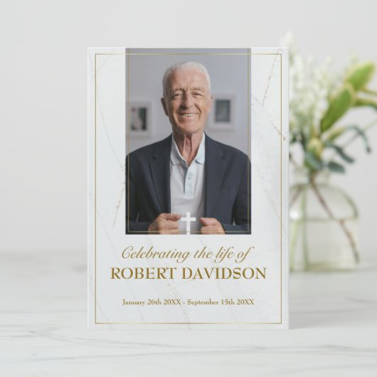 Begrafenis Custom Marble Memorial Fototafel Programmakaart (Staand voorkant)