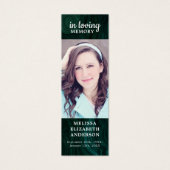 Begrafenis Custom Memorial Bladwijzer Emerald Gree Mini Visitekaartjes (Voorkant)