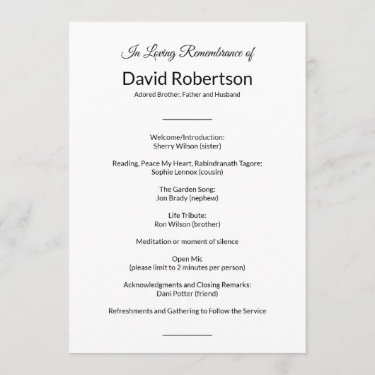 Begrafenis Custom Memorial Fototafel Programmakaart (Achterkant)