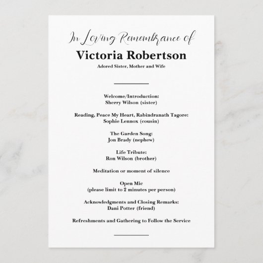 Begrafenis Custom Memorial Fototafel Programmakaart (Achterkant)