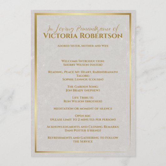 Begrafenis Custom Memorial Fototafel Programmakaart (Achterkant)