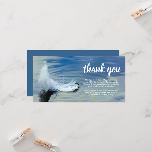 Begrafenis Dank Je | Rouw Witte Veer Kaart (Voorkant / Achterkant in situ)