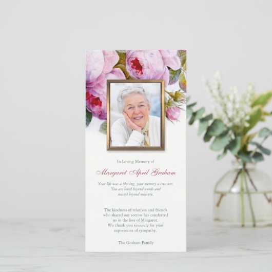 Begrafenis Dank Kaarten | Roze Botanische Rozen (Staand voorkant)