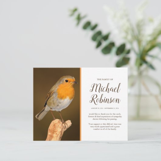Begrafenis Dank u | Als Robin verschijnt Bedankkaart (Staand voorkant)