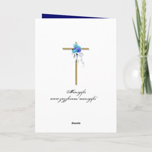 Begrafenis "Dank u" blauw goud religieus Bedankkaart (Achterkant)