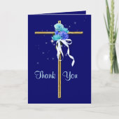 Begrafenis "Dank u" blauw goud religieus Bedankkaart (Voorkant)