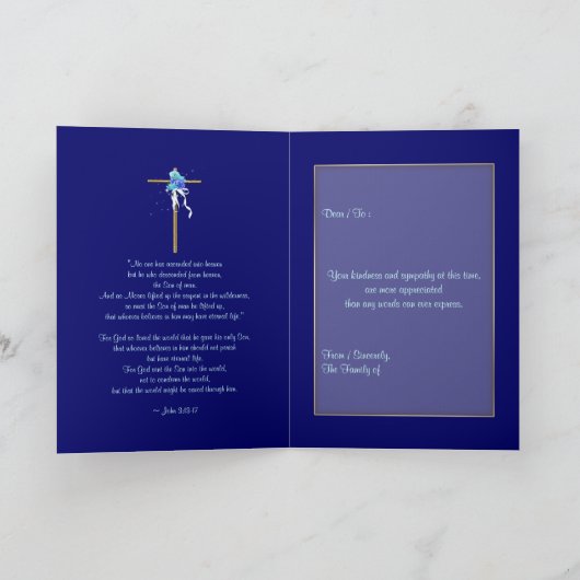 Begrafenis "Dank u" blauw goud religieus Bedankkaart (Binnen)