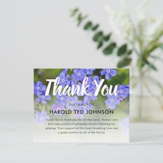 begrafenis dank u | Blauw Vergeet-mij-niet Memoria Bedankkaart (Staand voorkant)