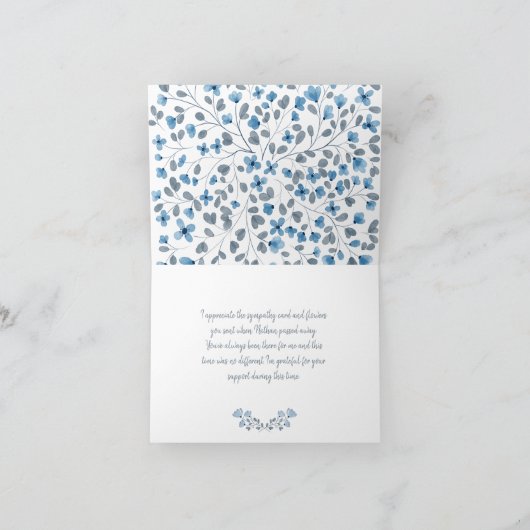 Begrafenis Dank u Blauwe Waterverf bloemen Bedankkaart (Binnen)