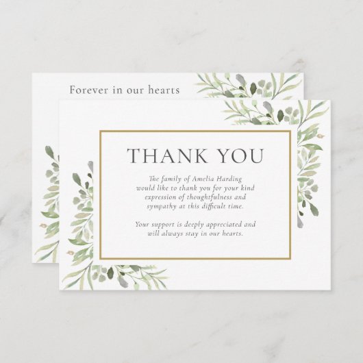 Begrafenis Dank u Foto Botanische Waterverf Kaart (Voorkant / Achterkant)