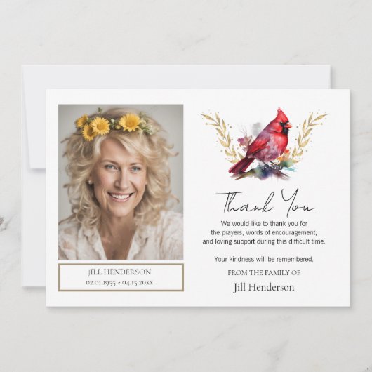 Begrafenis Dank u Foto Kardinaal Kaart (Voorkant)