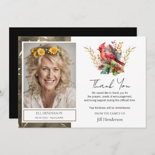 Begrafenis Dank u Foto Kardinaal Kaart (Voorkant / Achterkant)