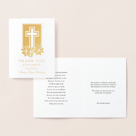 Begrafenis Dank u Kaarten Bloemenkruis 1 Gouden Fo (Display)
