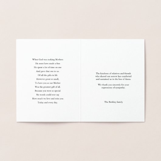 Begrafenis Dank u Kaarten Gold Cross & Dove Folie (Binnen)