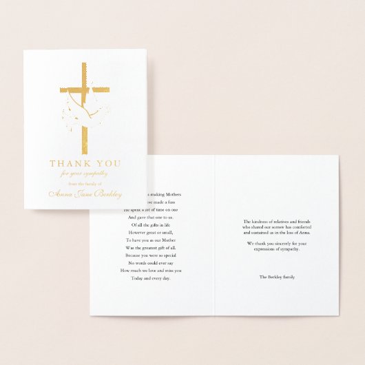 Begrafenis Dank u Kaarten Gold Cross & Dove Folie (Display)