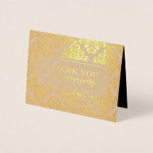 Begrafenis dank u kaarten | Gold Damask Folie Patt