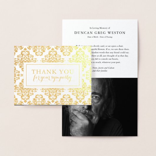 Begrafenis dank u kaarten | Gold Damask Folie Patt (Display)