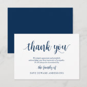 Begrafenis Dank U Nota Kaart Rouw, Navy Blue (Voorkant / Achterkant)