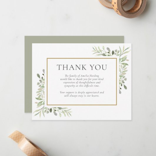 Begrafenis Dank u nota Waterverf Floral Notitiekaartje (Voorkant / Achterkant in situ)